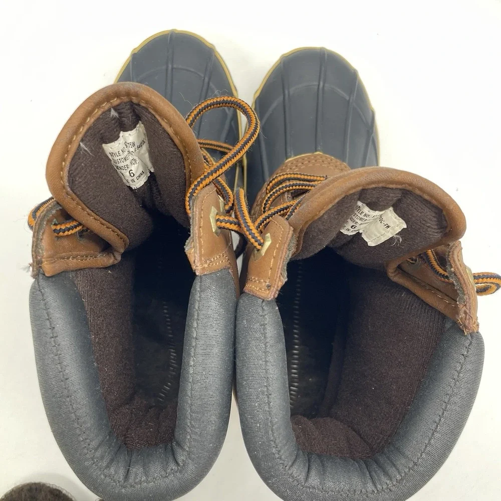 Polar Edge Womens‎ 6 Duck Boots Laced Navy Tan Upper Thermolite Insulation Steel